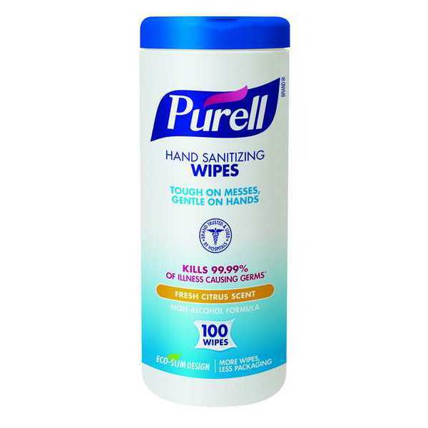 Hand Sanitizer Wipes, White, Canister, Textured, Hand, 100 Wipes, 5-3/4 in x 7 in, citrus