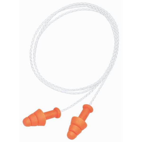 Reusable Corded Ear Plugs, Flanged Shape, 25 dB, 100 Pairs, Orange