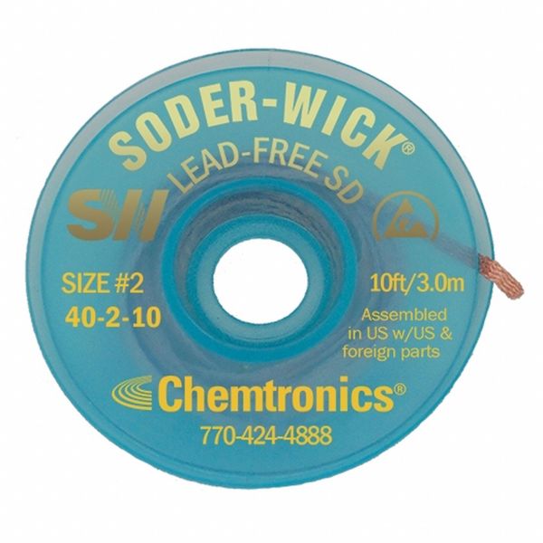 Desoldering Wick, 10 ft., 2, Copper