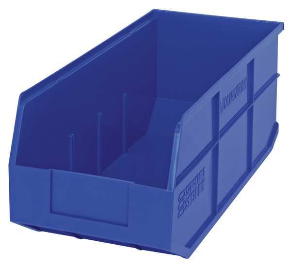 Shelf Storage Bin, Blue, Polypropylene, 18 in L x 8 1/4 in W x 7 in H, 70 lb Load Capacity