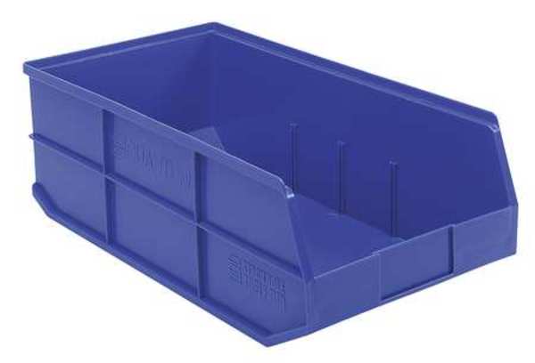 Shelf Storage Bin, Blue, Polypropylene, 20 1/2 in L x 11 in W x 7 in H, 85 lb Load Capacity