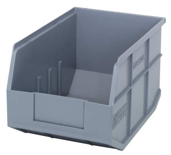 Shelf Storage Bin, Gray, Polypropylene, 12 in L x 8 1/4 in W x 7 in H, 60 lb Load Capacity