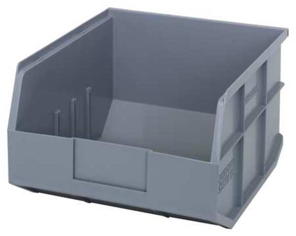 Shelf Storage Bin, Gray, Polypropylene, 12 in L x 11 in W x 7 in H, 65 lb Load Capacity