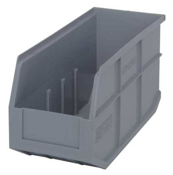 Shelf Storage Bin, Gray, Polypropylene, 14 in L x 6 in W x 7 in H, 55 lb Load Capacity
