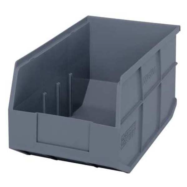 Shelf Storage Bin, Gray, Polypropylene, 14 in L x 8 1/4 in W x 7 in H, 60 lb Load Capacity