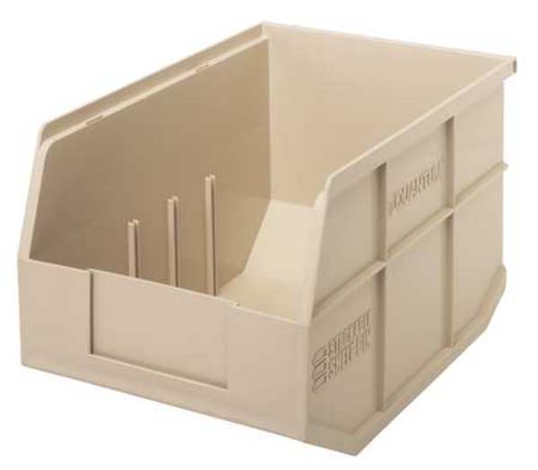 Shelf Storage Bin, Ivory, Polypropylene, 12 in L x 8 1/4 in W x 7 in H, 60 lb Load Capacity