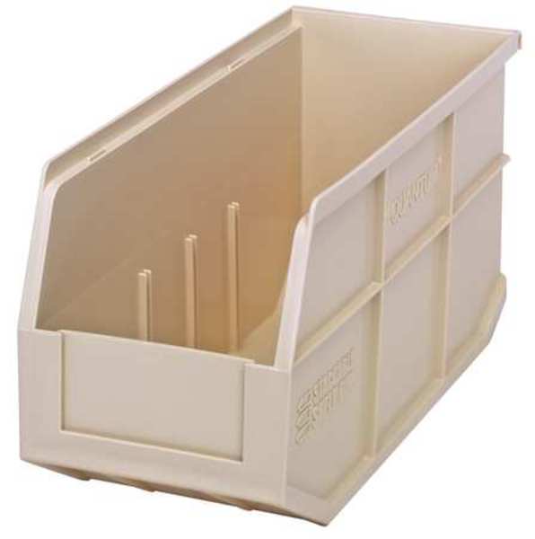 Shelf Storage Bin, Ivory, Polypropylene, 14 in L x 6 in W x 7 in H, 55 lb Load Capacity