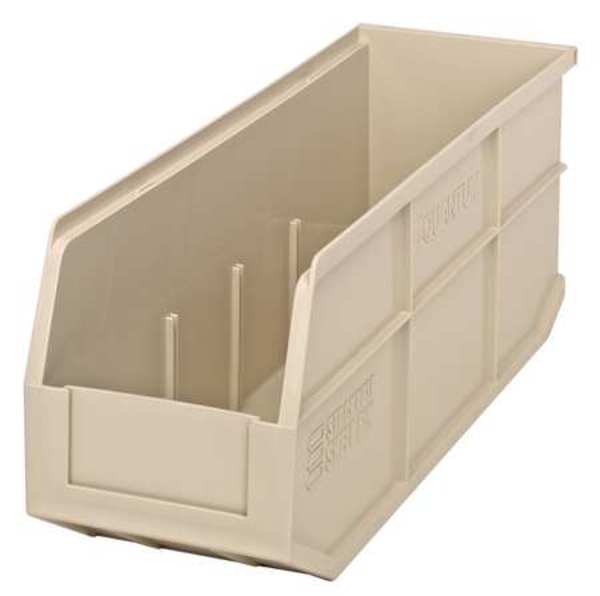 Shelf Storage Bin, Ivory, Polypropylene, 18 in L x 6 in W x 7 in H, 65 lb Load Capacity