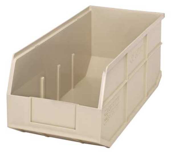 Shelf Storage Bin, Ivory, Polypropylene, 18 in L x 8 1/4 in W x 7 in H, 70 lb Load Capacity