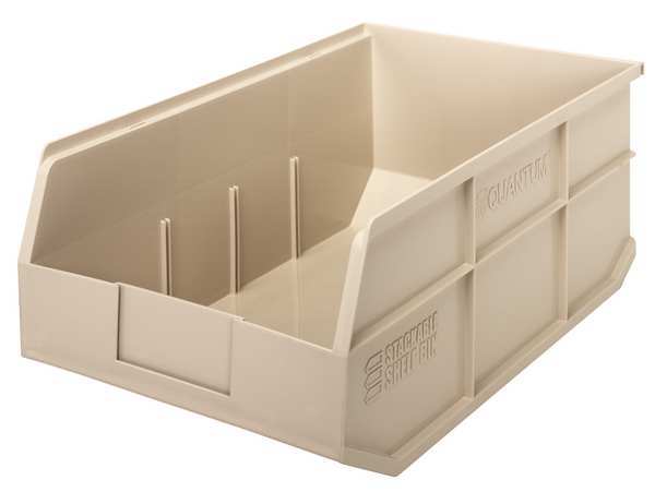 Shelf Storage Bin, Ivory, Polypropylene, 18 in L x 11 in W x 7 in H, 85 lb Load Capacity