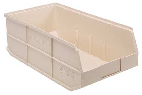 Shelf Storage Bin, Ivory, Polypropylene, 20 1/2 in L x 11 in W x 7 in H, 85 lb Load Capacity