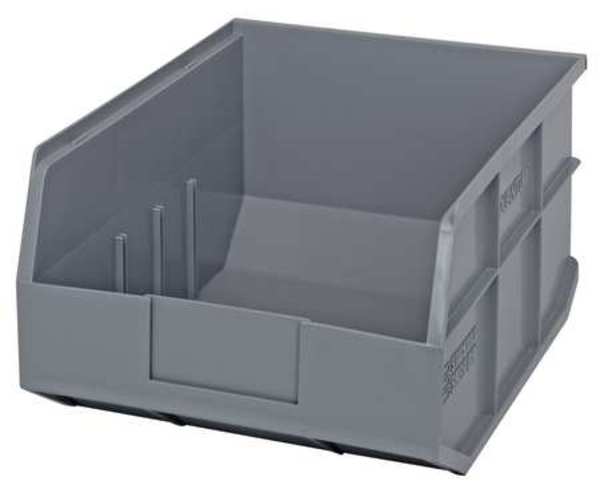 Shelf Storage Bin, Gray, Polypropylene, 14 in L x 11 in W x 7 in H, 65 lb Load Capacity