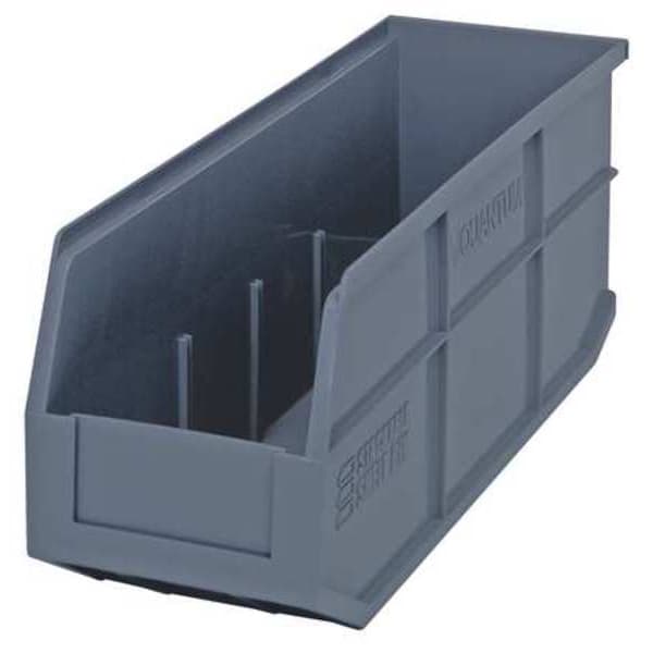 Shelf Storage Bin, Gray, Polypropylene, 18 in L x 6 in W x 7 in H, 65 lb Load Capacity