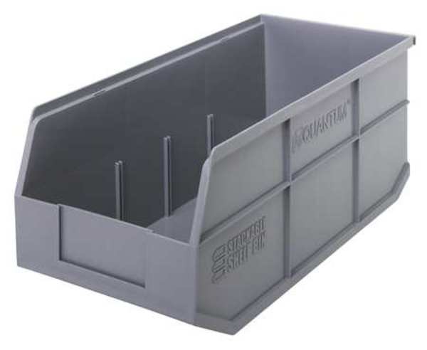 Shelf Storage Bin, Gray, Polypropylene, 18 in L x 8 1/4 in W x 7 in H, 70 lb Load Capacity