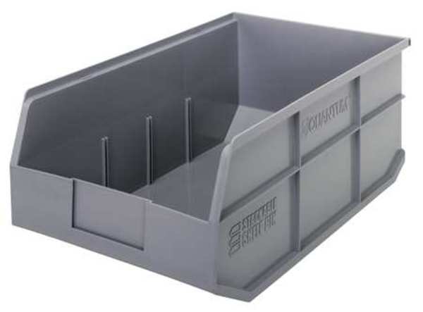 Shelf Storage Bin, Gray, Polypropylene, 18 in L x 11 in W x 7 in H, 85 lb Load Capacity