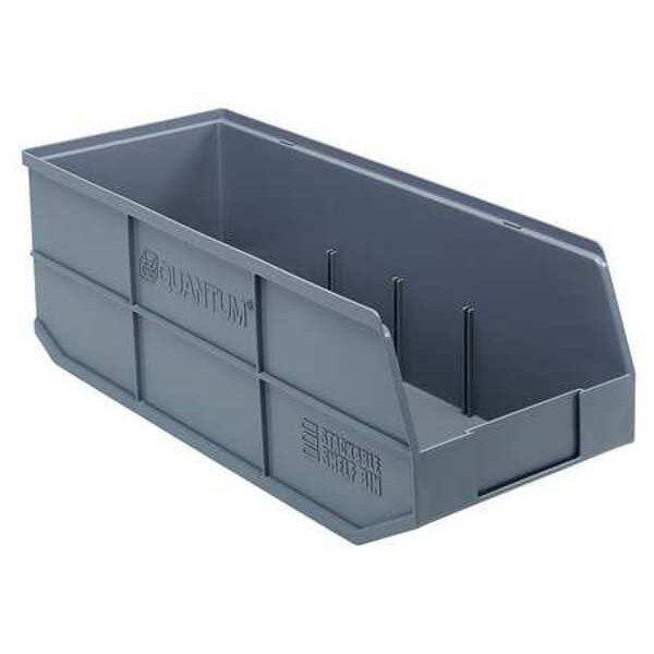 Shelf Storage Bin, Gray, Polypropylene, 20 1/2 in L x 8 1/4 in W x 7 in H, 70 lb Load Capacity