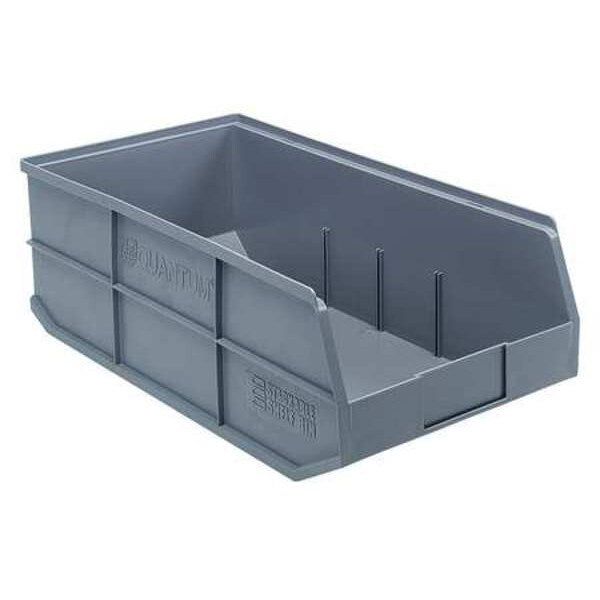 Shelf Storage Bin, Gray, Polypropylene, 20 1/2 in L x 11 in W x 7 in H, 85 lb Load Capacity