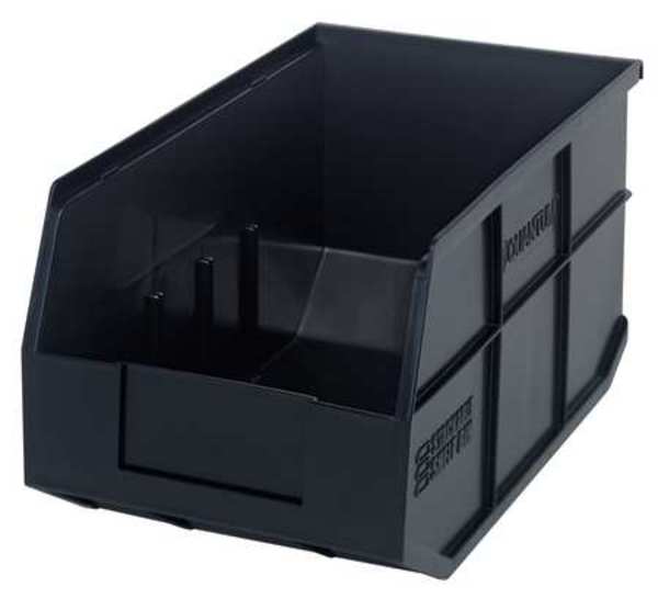 Shelf Storage Bin, Black, Polypropylene, 14 in L x 8 1/4 in W x 7 in H, 60 lb Load Capacity