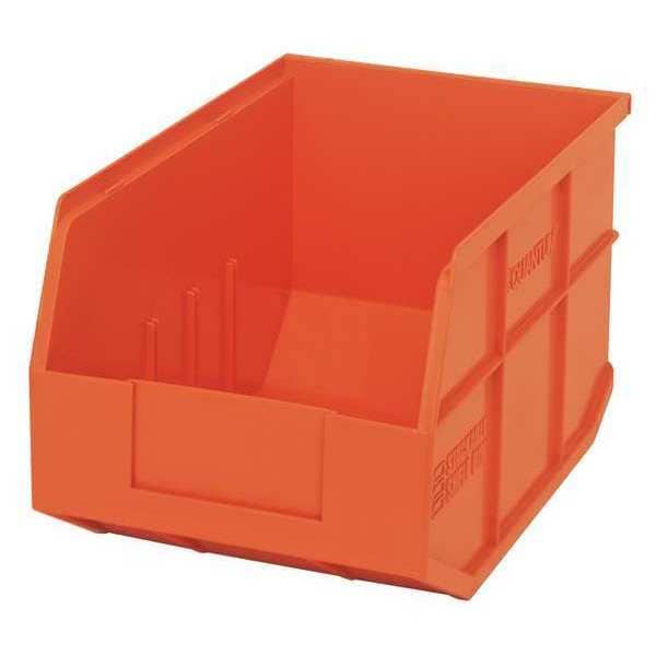 Shelf Storage Bin, Orange, Polypropylene, 12 in L x 8 1/4 in W x 7 in H, 60 lb Load Capacity