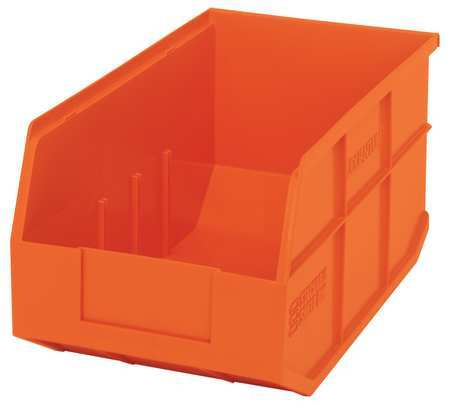 Shelf Storage Bin, Orange, Polypropylene, 14 in L x 8 1/4 in W x 7 in H, 60 lb Load Capacity
