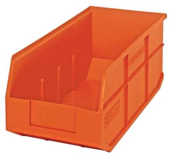 Shelf Storage Bin, Orange, Polypropylene, 18 in L x 8 1/4 in W x 7 in H, 70 lb Load Capacity