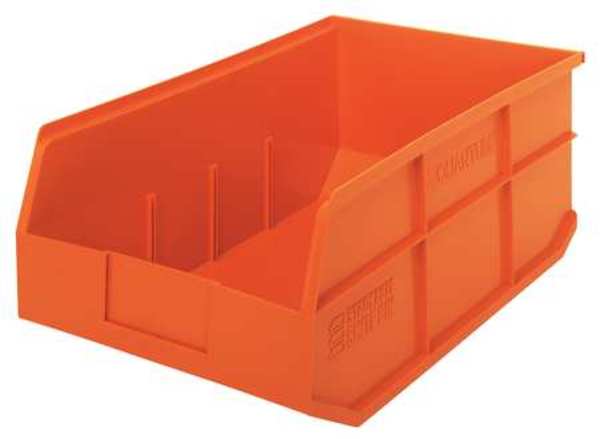 Shelf Storage Bin, Orange, Polypropylene, 18 in L x 11 in W x 7 in H, 85 lb Load Capacity