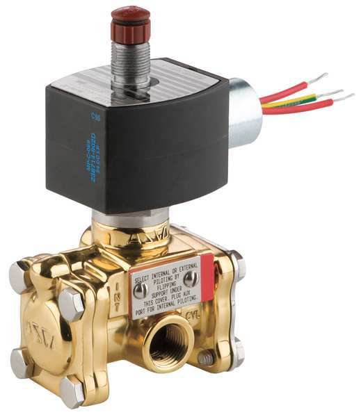 120V AC Brass Solenoid Valve, Normally Closed, 1/2 in Pipe Size