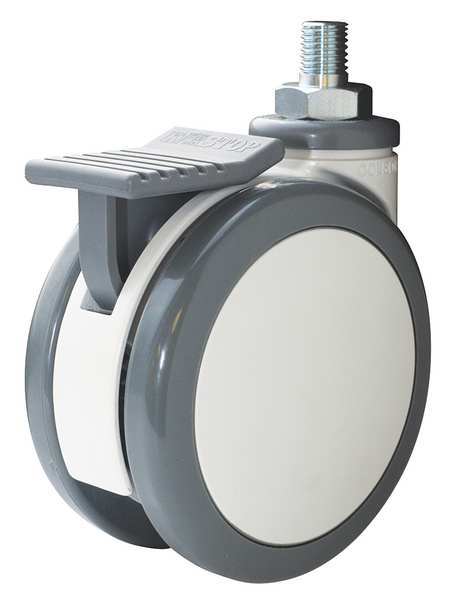 Twin Wheel Swivel Caster Brak, Nyln, 4 in.