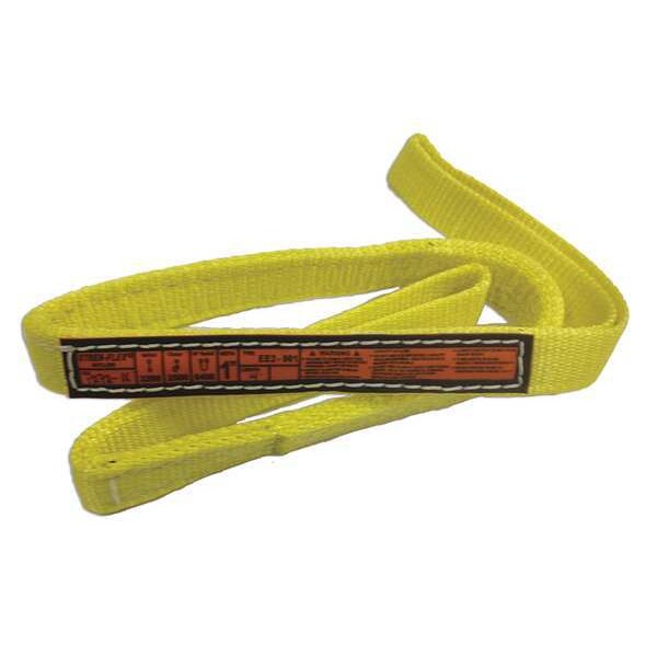 Synthetic Web Sling, Flat Eye and Eye, 6 ft L, 1 in W, Nylon, Yellow