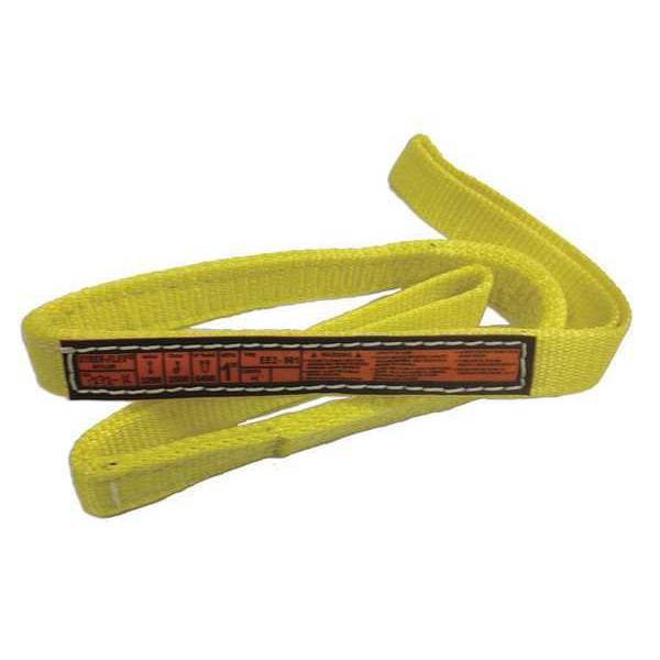 Synthetic Web Sling, Flat Eye and Eye, 18 ft L, 1 in W, Nylon, Yellow