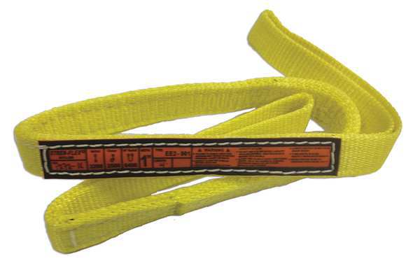 Synthetic Web Sling, Flat Eye and Eye, 20 ft L, 1 in W, Nylon, Yellow