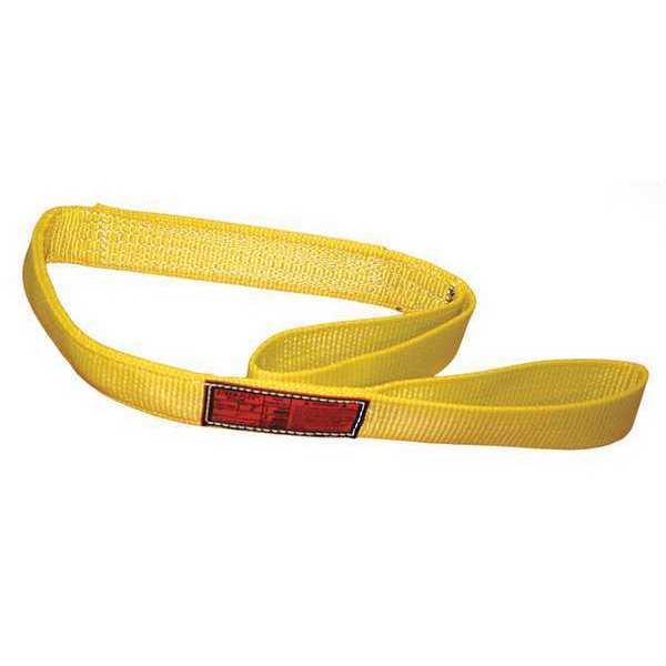 Synthetic Web Sling, Flat Eye and Eye, 10 ft L, 2 in W, Nylon, Yellow
