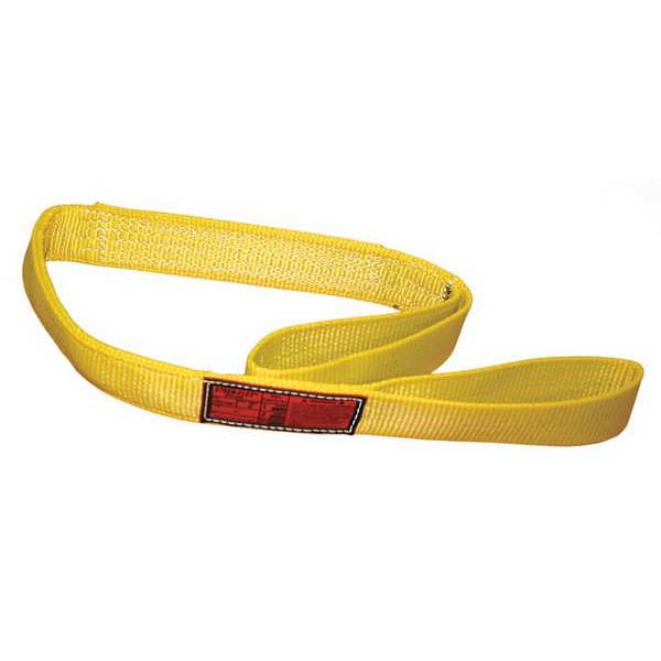 Synthetic Web Sling, Flat Eye and Eye, 4 ft L, 2 in W, Nylon, Yellow
