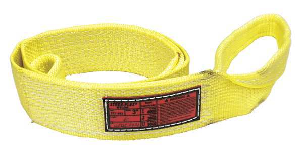 Synthetic Web Sling, Flat Eye and Eye, 6 ft L, 3 in W, Nylon, Yellow