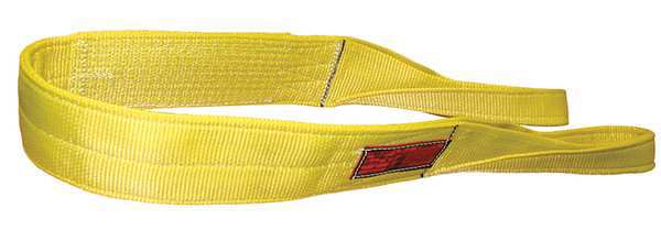 Synthetic Web Sling, Flat Eye and Eye, 8 ft L, 4 in W, Nylon, Yellow