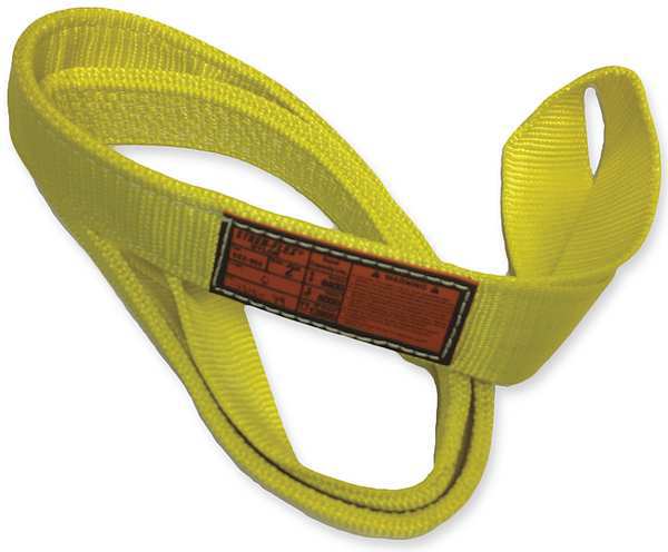Synthetic Web Sling, Twisted Eye and Eye, 8 ft L, 2 in W, Nylon, Yellow