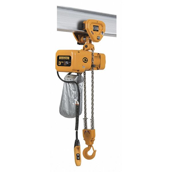 Electric Chain Hoist, 6,000 lb, 20 ft, Push Trolley