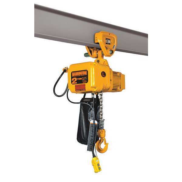 Electric Chain Hoist, 1,000 lb, 20 ft, Push Trolley