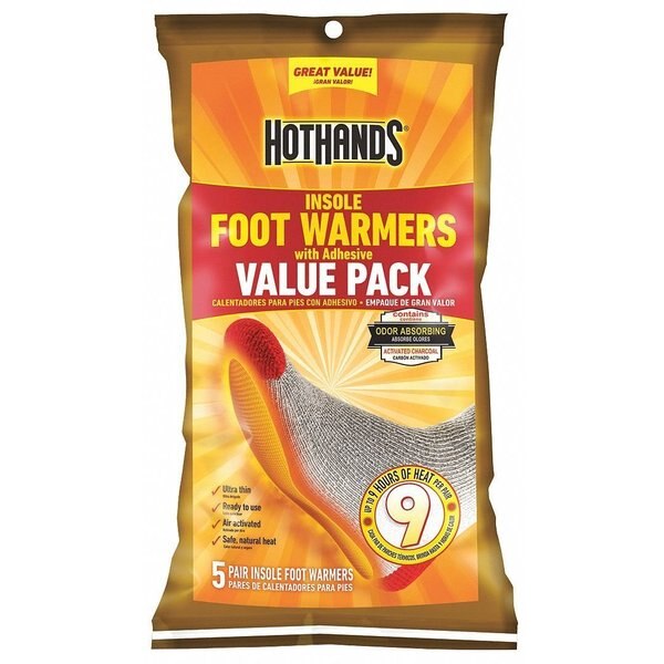 Foot Warmer, Air-Activated, Up to 9 hours Heating Time, Avg Temp 99 Degrees F, Pack of 5
