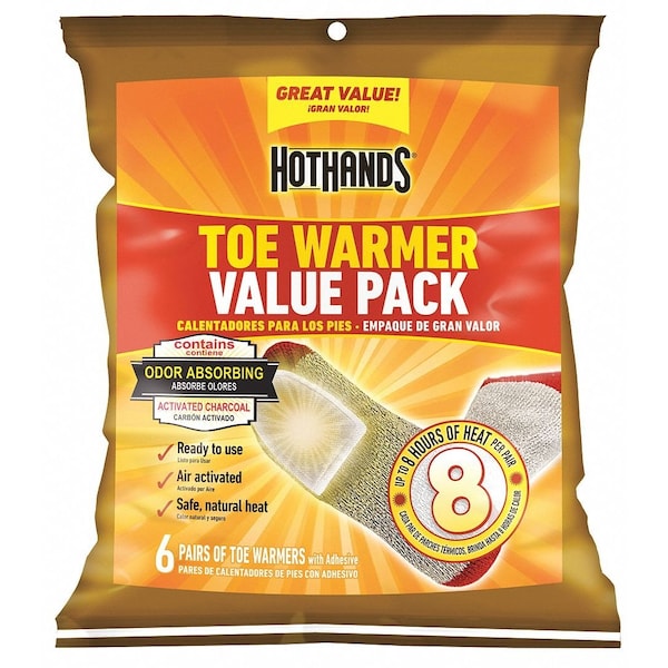 Toe Warmer, Air-Activated, Up to 8 hours Heating Time, Avg Temp 97 Degrees F, Pack of 6