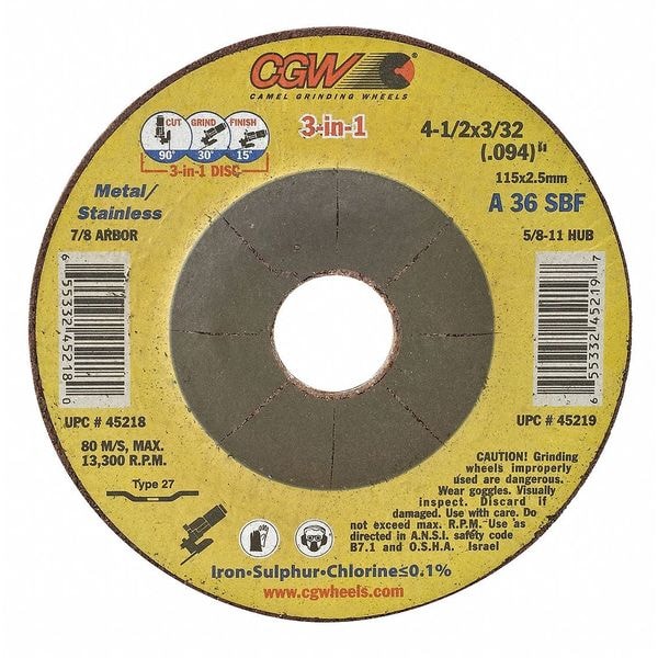 Depressed Ctr Whl, 4.5x3/32.094x7/8, T27