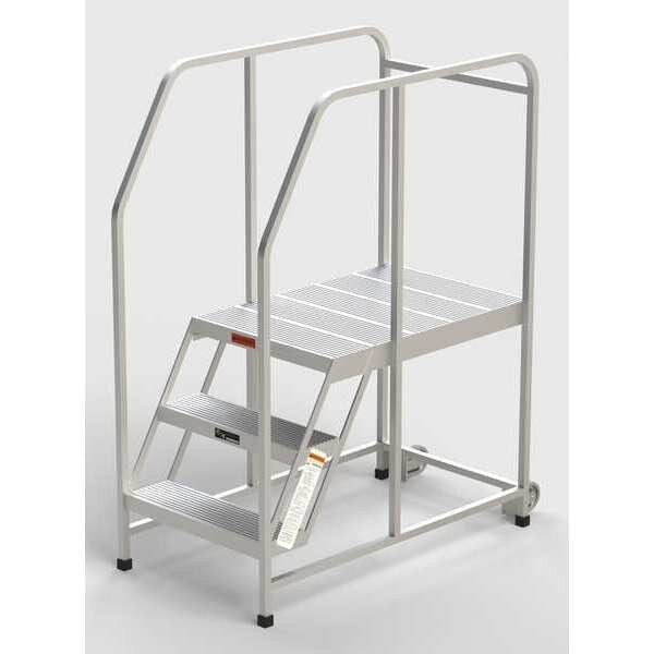 Aluminum Mobile Work Platform, 3 Steps, Handrails, 36