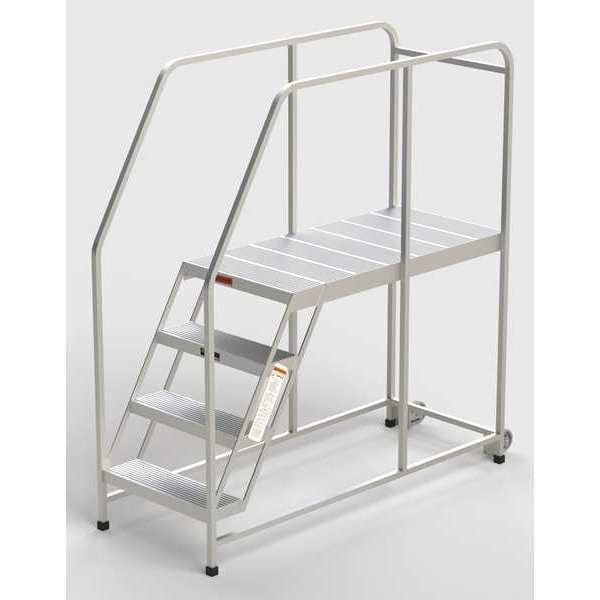 Aluminum Mobile Work Platform, 4 Steps, Handrails, 48