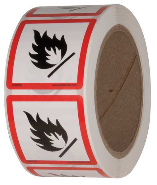Safety Label, 2 in. W x 2 in. H, PK500, GHS1307