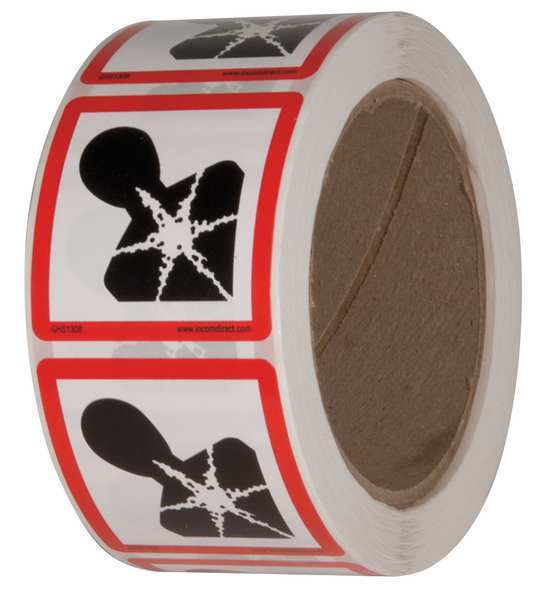 Safety Label, 2 in. W x 2 in. H, PK500, GHS1308