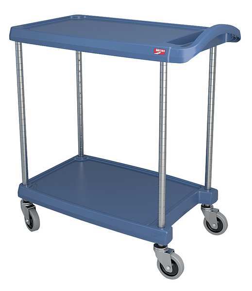 Polymer (Shelf) Utility Cart with Antimicrobial Lipped Plastic Shelves, Flat, 2 Shelves, 300 lb