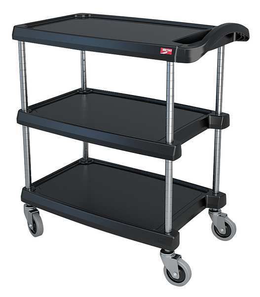 Polymer (Shelf) Utility Cart with Lipped Plastic Shelves, Flat, 3 Shelves, 400 lb