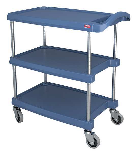 Polymer (Shelf) Utility Cart with Antimicrobial Lipped Plastic Shelves, Flat, 3 Shelves, 400 lb