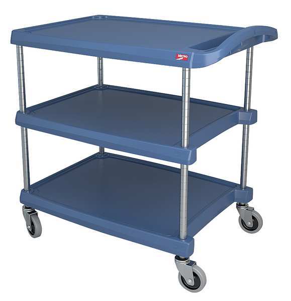 Polymer (Shelf) Utility Cart with Antimicrobial Lipped Plastic Shelves, Flat, 3 Shelves, 400 lb