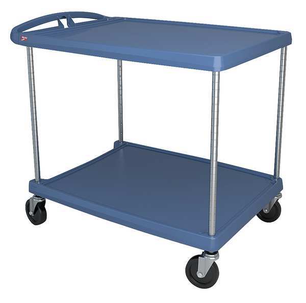 Polymer (Shelf) Utility Cart with Antimicrobial Lipped Plastic Shelves, Flat, 2 Shelves, 400 lb